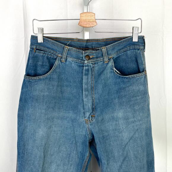 BRANDED LION VTG Hi Rise Flare Jeans Cord Trim Medium Wash Cotton Denim Blue - Picture 5 of 10